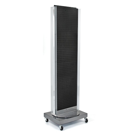 Azar Displays Two-Sided Pegboard Floor Display w/ Two C-Channel Sides on a Revolving Wheeled Base. 700258-BLK